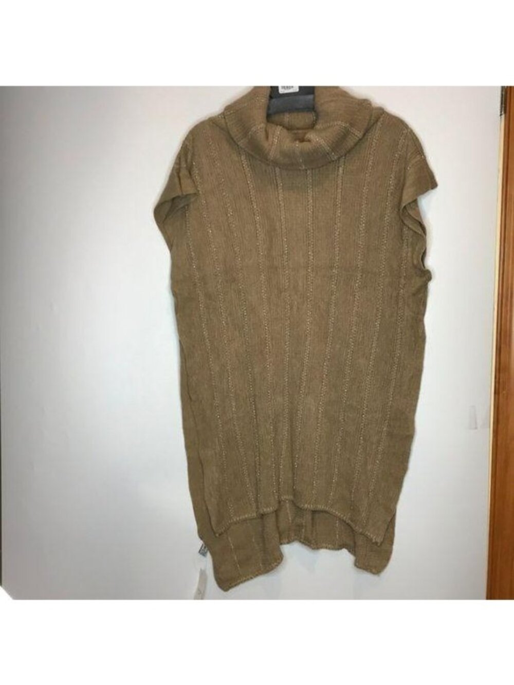 NWT Fashion Apparel Womens Tan Silver Striped Cowl Neck Poncho PLUS SIZE 1X